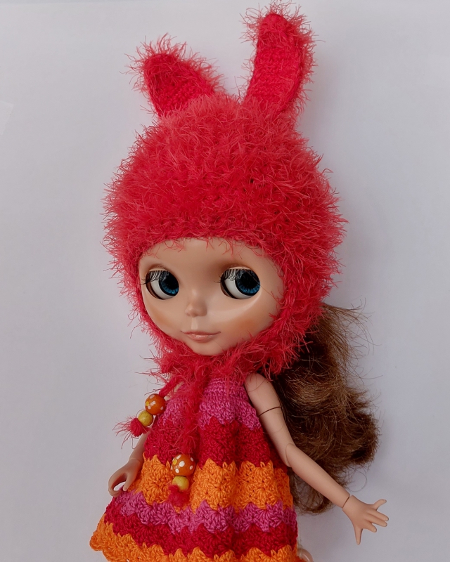 Blythe Hat Fuzzy Burned Orange Bunny