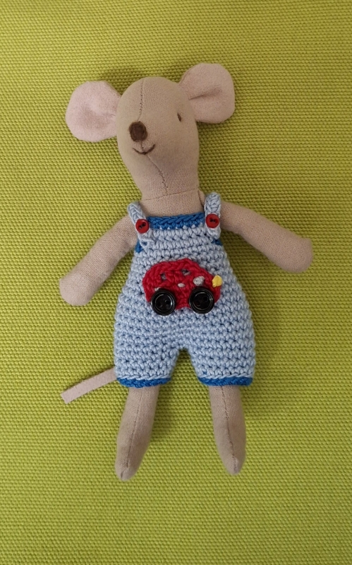 Dungarees for Maileg LITTLE SISTER/BROTHER  "Red Car"(50 gram)